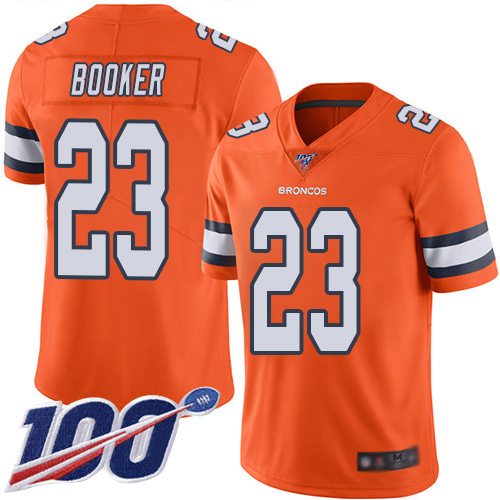 Men Denver Broncos #23 Devontae Booker Limited Orange Rush Vapor Untouchable 100th Season Football NFL Jersey->denver broncos->NFL Jersey